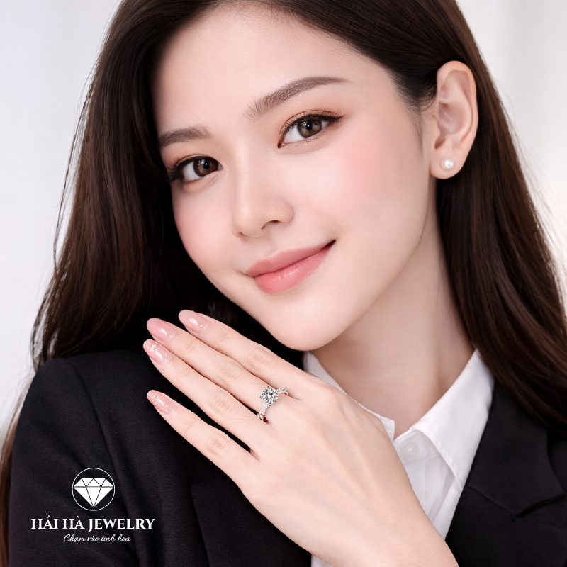 Nhẫn nữ bạc 925 moissanite thân chạm khắc – tinh xảo trong từng chi tiết