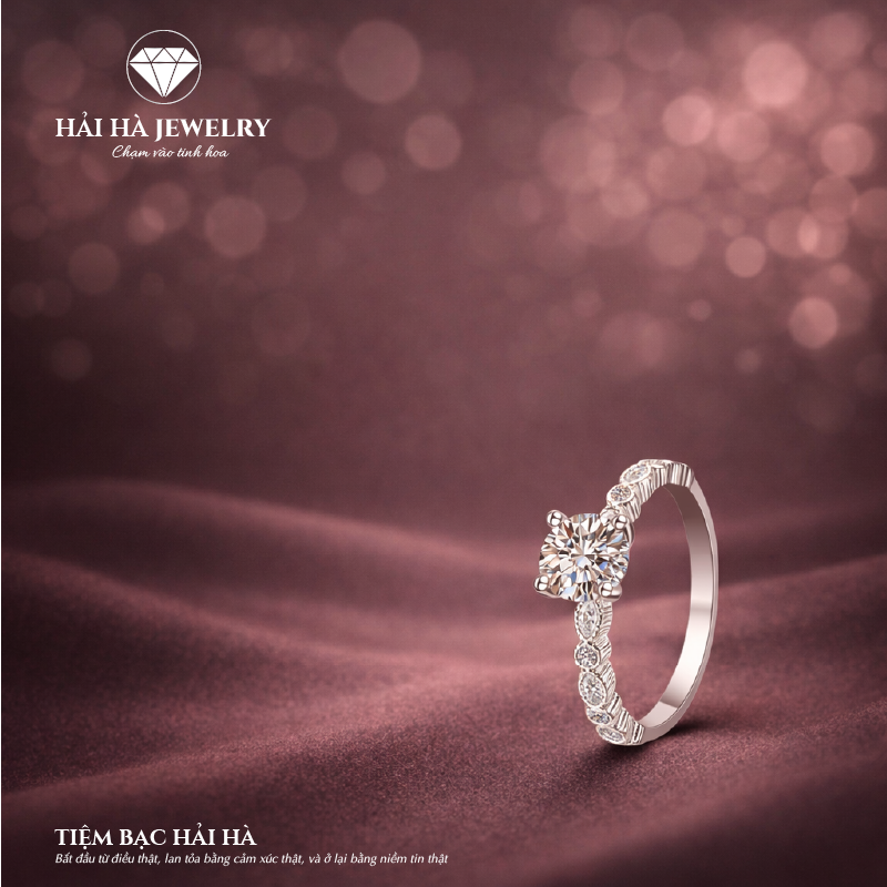 Nhẫn nữ bạc 925 moissanite thân chạm khắc – tinh xảo trong từng chi tiết