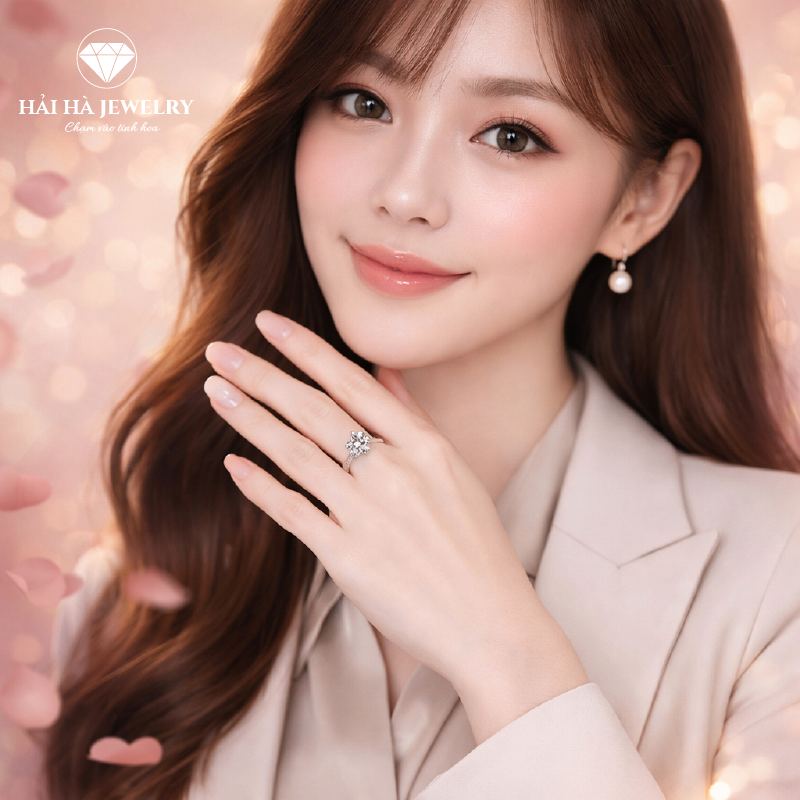 Nhẫn nữ bạc 925 đính kim cương Moissanite 1 Carat