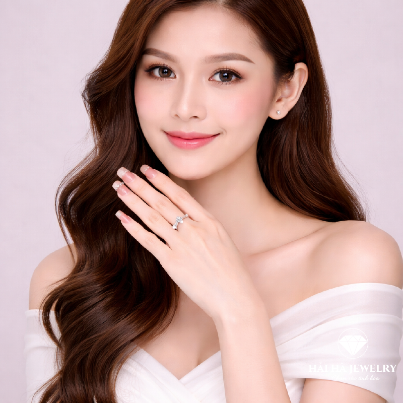 Nhẫn nữ bạc 925 moissanite thân xoắn mềm – tinh tế và nữ tính