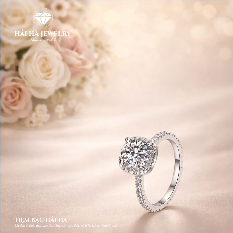 Nhẫn nữ bạc 925 đính kim cương Moissanite 1 Carat