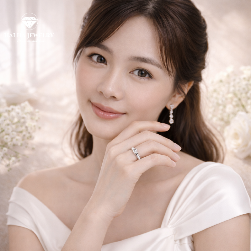 Nhẫn nữ bạc 925 moissanite điểm charm tròn – chuyển động nhẹ, đeo lên tay rất xinh