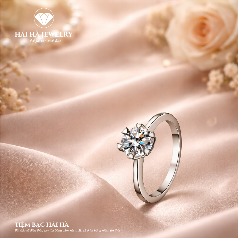 Nhẫn nữ bạc 925 đính moissanite – thiết kế solitaire thanh mảnh