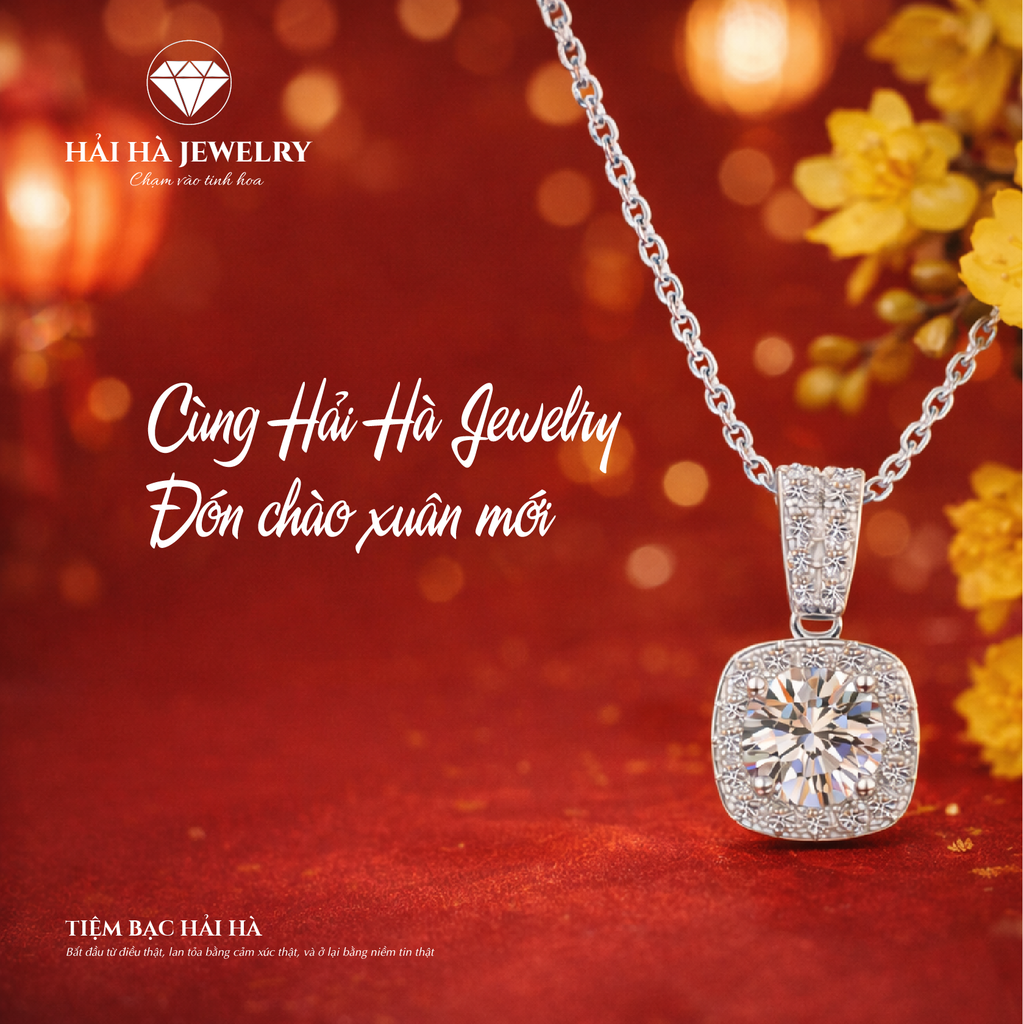 Dây chuyền bạc 925 đính moissanite dáng vuông tinh tế | Hải Hà Jewelry