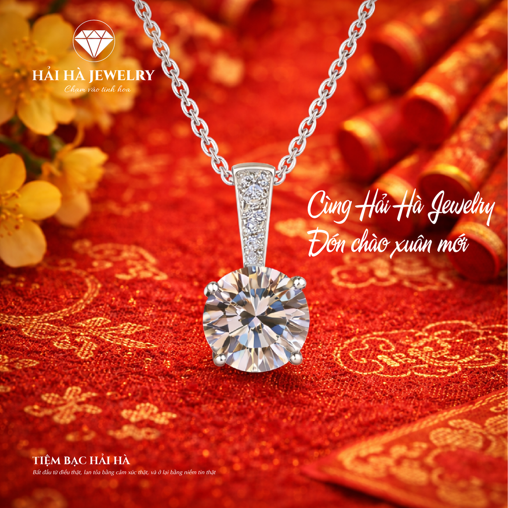 Dây chuyền bạc 925 đính moissanite dáng tròn tinh tế | Hải Hà Jewelry