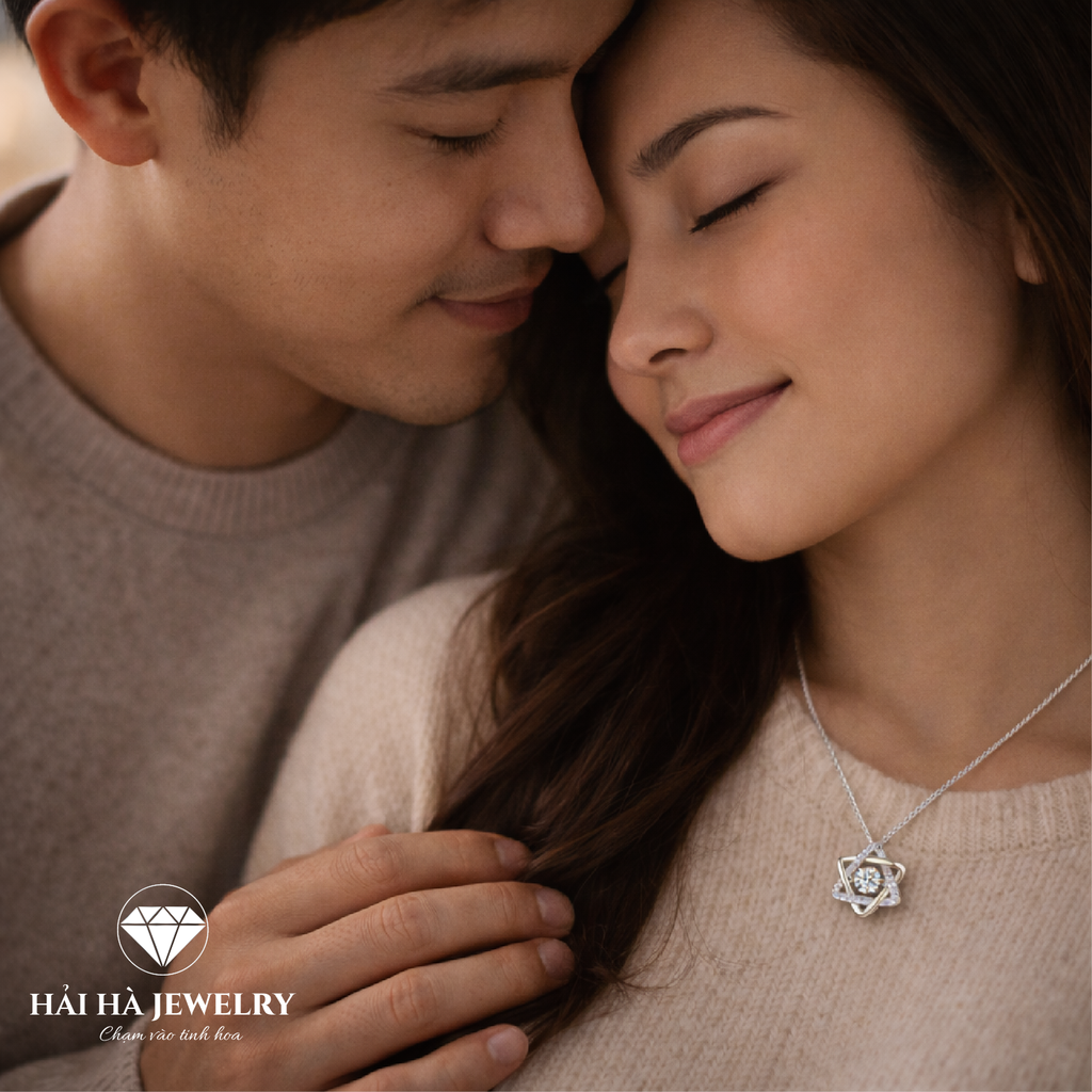 Dây chuyền bạc 925 đính moissanite dáng hình học tinh tế | Hải Hà Jewelry