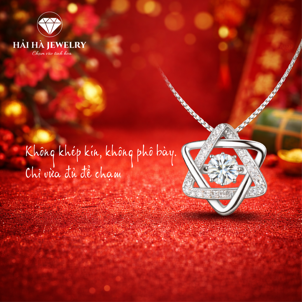 Dây chuyền bạc 925 đính moissanite dáng hình học tinh tế | Hải Hà Jewelry