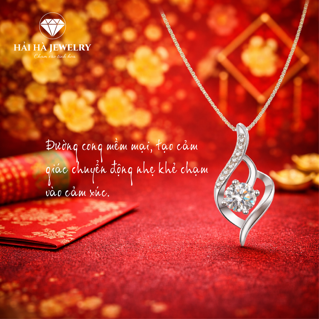 Dây chuyền bạc 925 đính moissanite 0,5 carat dáng uốn lượn tinh tế | Hải Hà Jewelry