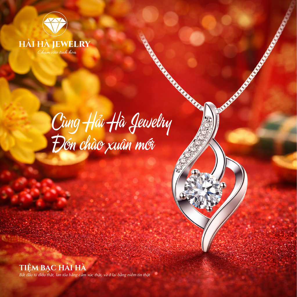 Dây chuyền bạc 925 đính moissanite 0,5 carat dáng uốn lượn tinh tế | Hải Hà Jewelry