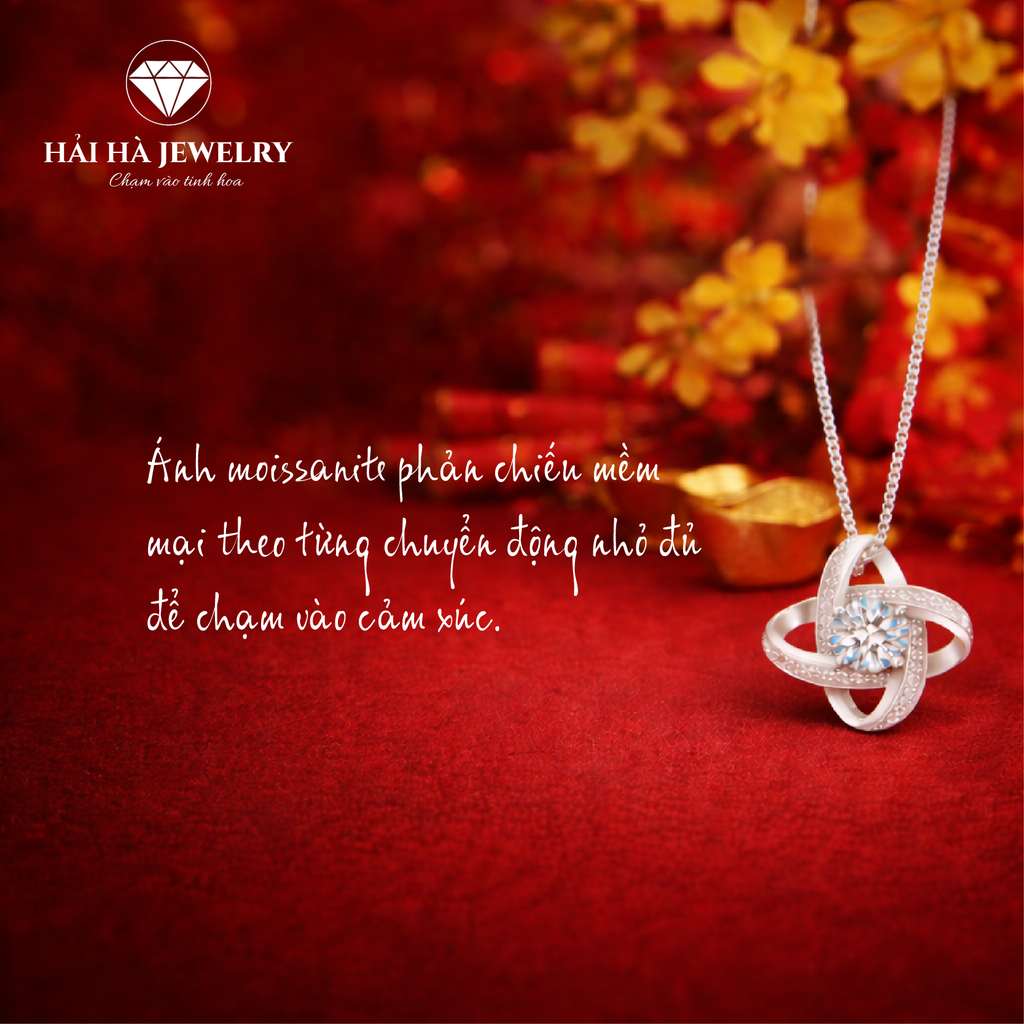 Dây chuyền bạc 925 đính moissanite dáng giao thoa tinh tế | Hải Hà Jewelry