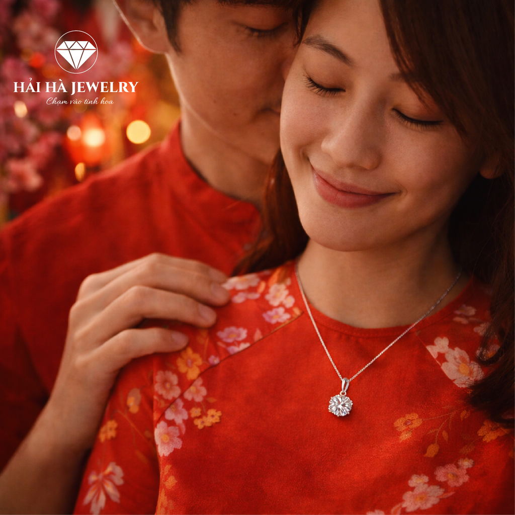 Dây chuyền bạc 925 đính moissanite 0,5 carat dáng solitaire tinh gọn | Hải Hà Jewelry