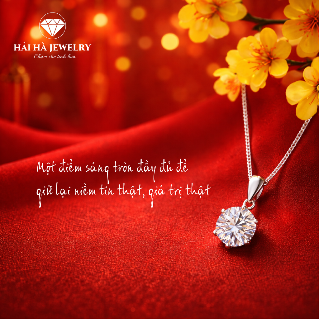 Dây chuyền bạc 925 đính moissanite 2 carats dáng solitaire tinh gọn | Hải Hà Jewelry