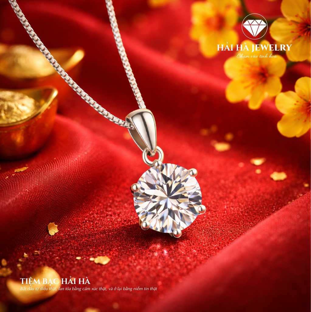 Dây chuyền bạc 925 đính moissanite 3 carats dáng solitaire tinh gọn | Hải Hà Jewelry