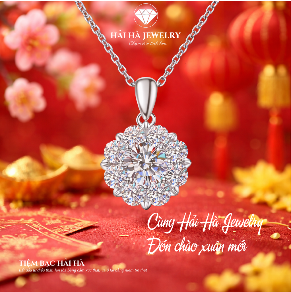 Dây chuyền bạc 925 đính moissanite dáng hoa tinh tế | Hải Hà Jewelry