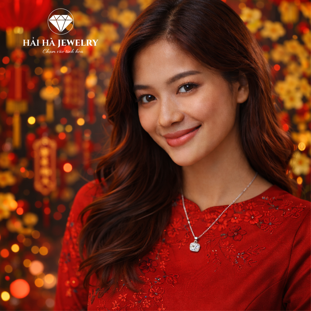 Dây chuyền bạc 925 đính moissanite 1 carat dáng vuông tinh tế | Hải Hà Jewelry