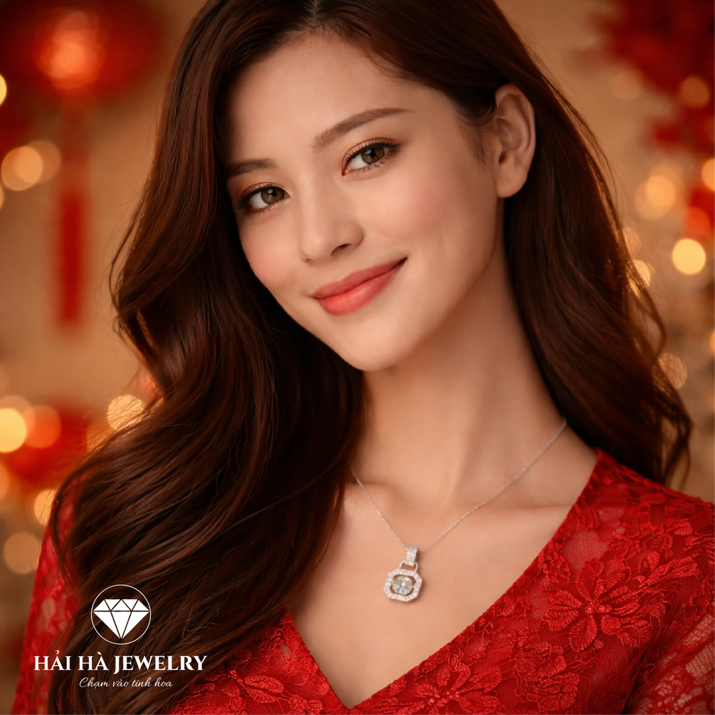 Dây chuyền bạc 925 đính moissanite 2 carat dáng bát giác tinh tế | Hải Hà Jewelry