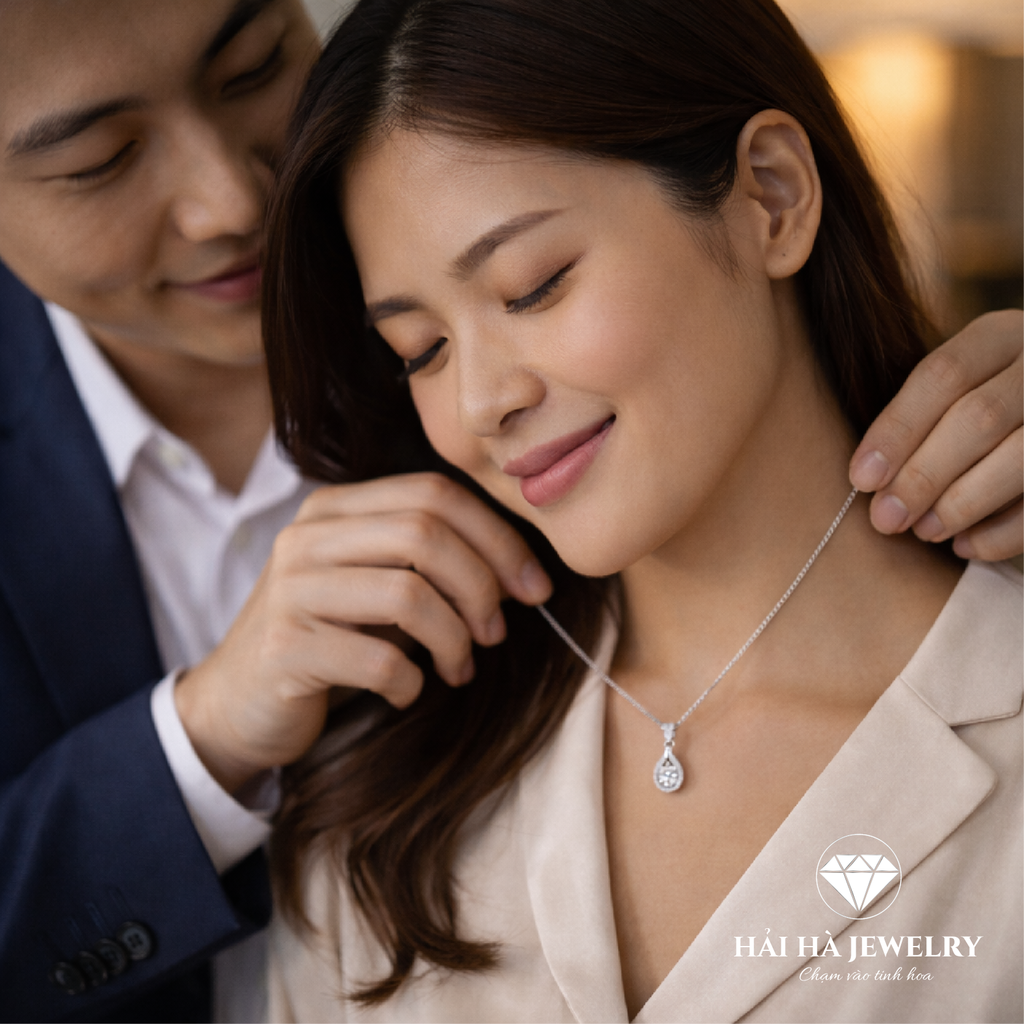 Dây chuyền bạc 925 đính moissanite 1 carat dáng giọt nước tinh tế | Hải Hà Jewelry