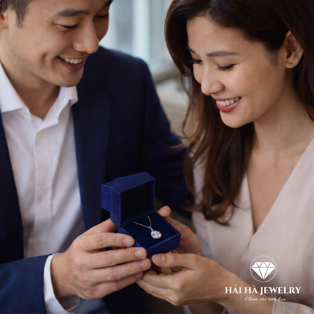 Dây chuyền bạc 925 đính moissanite 2 carats dáng vuông bo tròn | Hải Hà Jewelr
