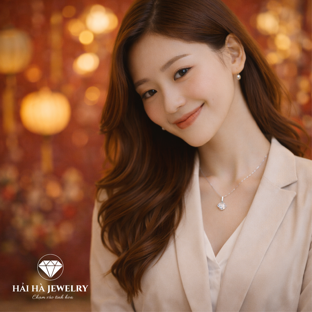 Dây chuyền bạc 925 đính moissanite dáng chuyển động mềm | Hải Hà Jewelry