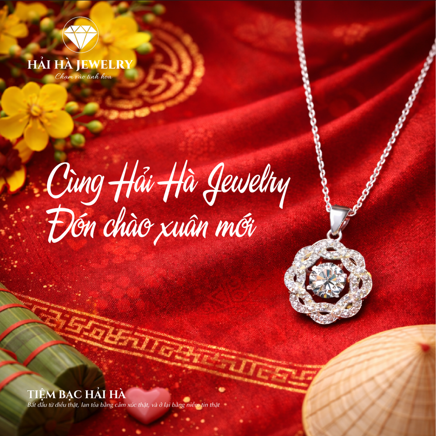 Dây chuyền bạc 925  đính moissanite dáng hoa | Hải Hà Jewelry