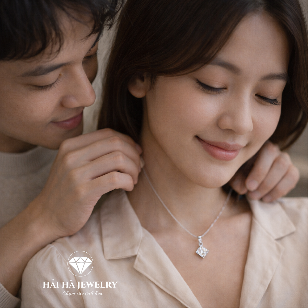 Dây chuyền bạc 925 đính moissanite dáng vuông | Hải Hà Jewelry