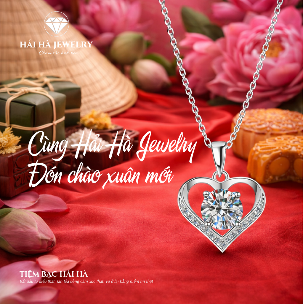 Dây chuyền bạc 925 đính moissanite dáng trái tim | Hải Hà Jewelry