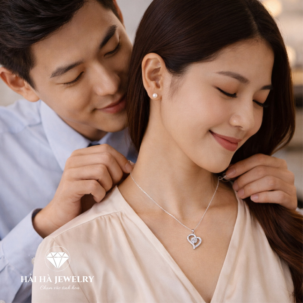 Dây chuyền bạc 925 đính moissanite dáng trái tim cách điệu | Hải Hà Jewelry