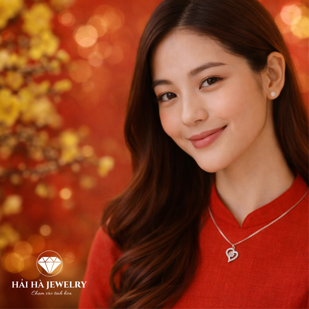 Dây chuyền bạc 925 đính moissanite dáng trái tim cách điệu | Hải Hà Jewelry