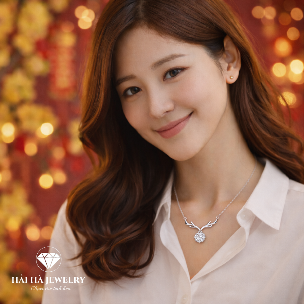 Dây chuyền bạc 925 đính moissanite dáng sừng hươu | Hải Hà Jewelry