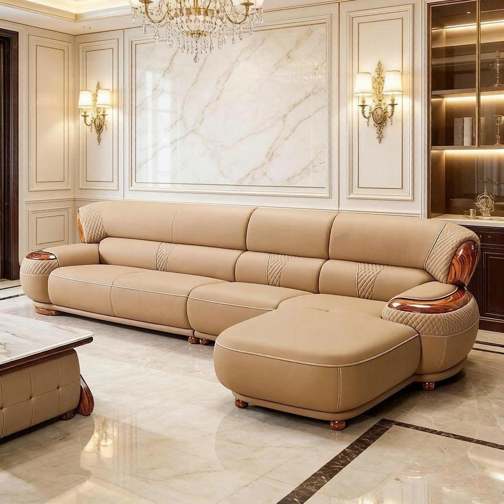 SOFA GÓC DA BÒ GỖ MUN SF-2207