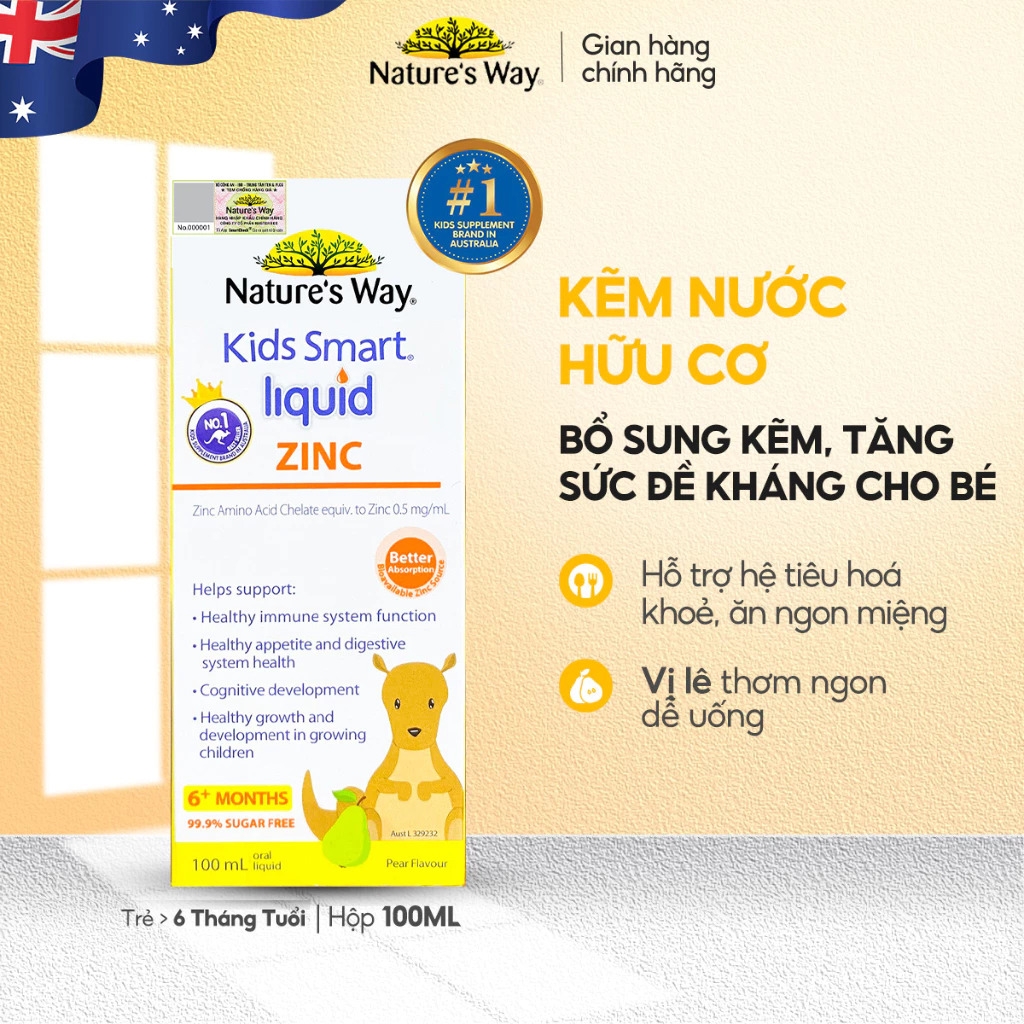 Nature’s Way Kids Smart Liquid ZinC 100ml – Bổ sung kẽm nước tăng sức đề kháng cho bé
