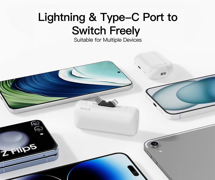 Sạc Dự Phòng iWALK LinkPod Switch 5000mAh – 2 Đầu Lightning & Type-C, Sạc Nhanh 15W Tương Thích Mọi Thiết Bị