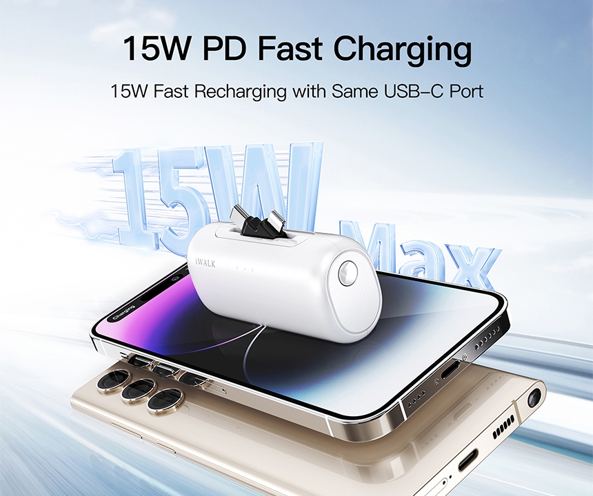 Sạc Dự Phòng iWALK LinkPod Switch 5000mAh – 2 Đầu Lightning & Type-C, Sạc Nhanh 15W Tương Thích Mọi Thiết Bị