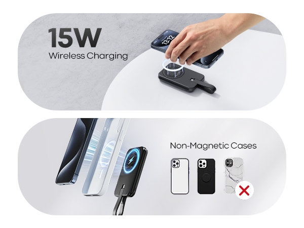 Sạc Dự Phòng 10000mAh - Nam Châm Không Dây 15W & Nhanh 30W PD, Có Cáp Type-C Màn Hình Led