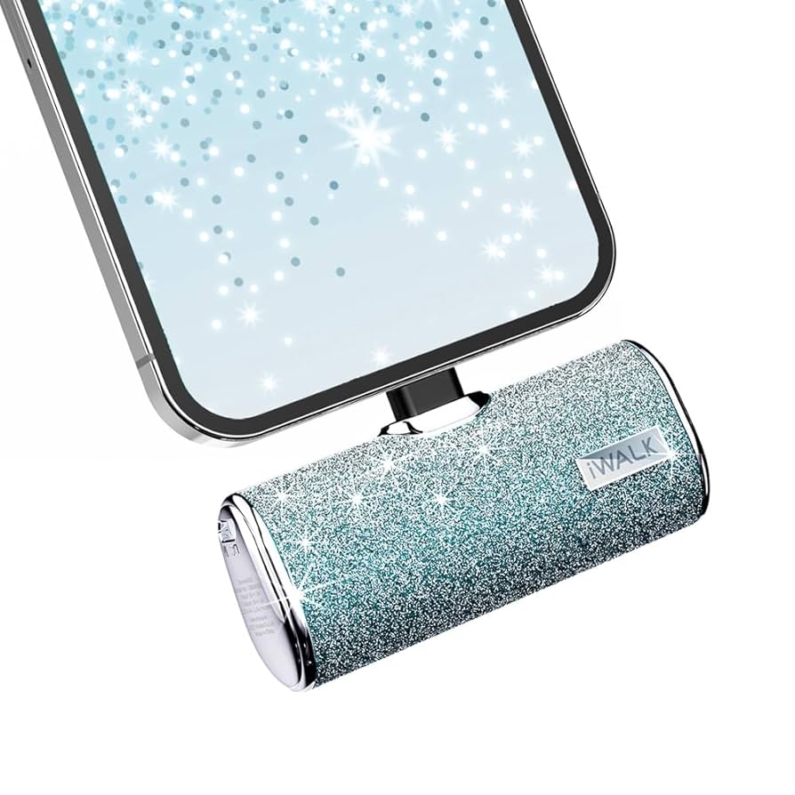 Sạc Dự Phòng Lấp Lánh iWALK – 4500mAh, 2 Cổng Lightning & USB-C, Đính Đá Sang Trọng, Nhỏ Gọn Như Thỏi Son