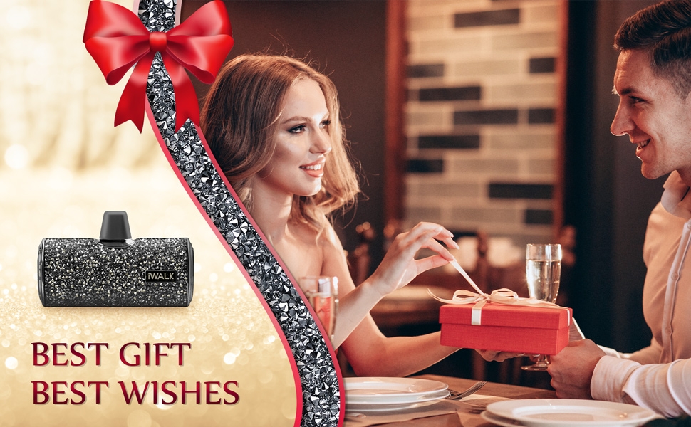 Sạc Dự Phòng Lấp Lánh iWALK – 4500mAh, 2 Cổng Lightning & USB-C, Đính Đá Sang Trọng, Nhỏ Gọn Như Thỏi Son