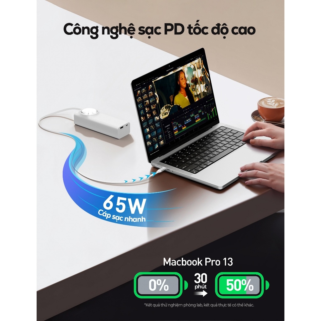 Sạc dự phòng iWALK LinkPod Reel 20000mAh – Sạc nhanh 65W – Cáp USB-C rút gọn – Sạc laptop