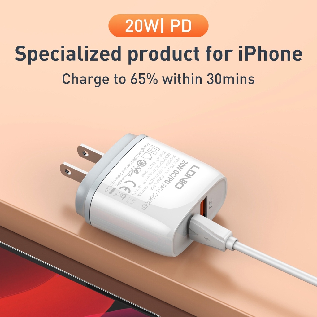 Củ Sạc Nhanh Q229 20W – 2 Cổng USB (PD + QC3.0), Kèm Dây USB-A to Type-C, Chân Cắm EU/US/UK