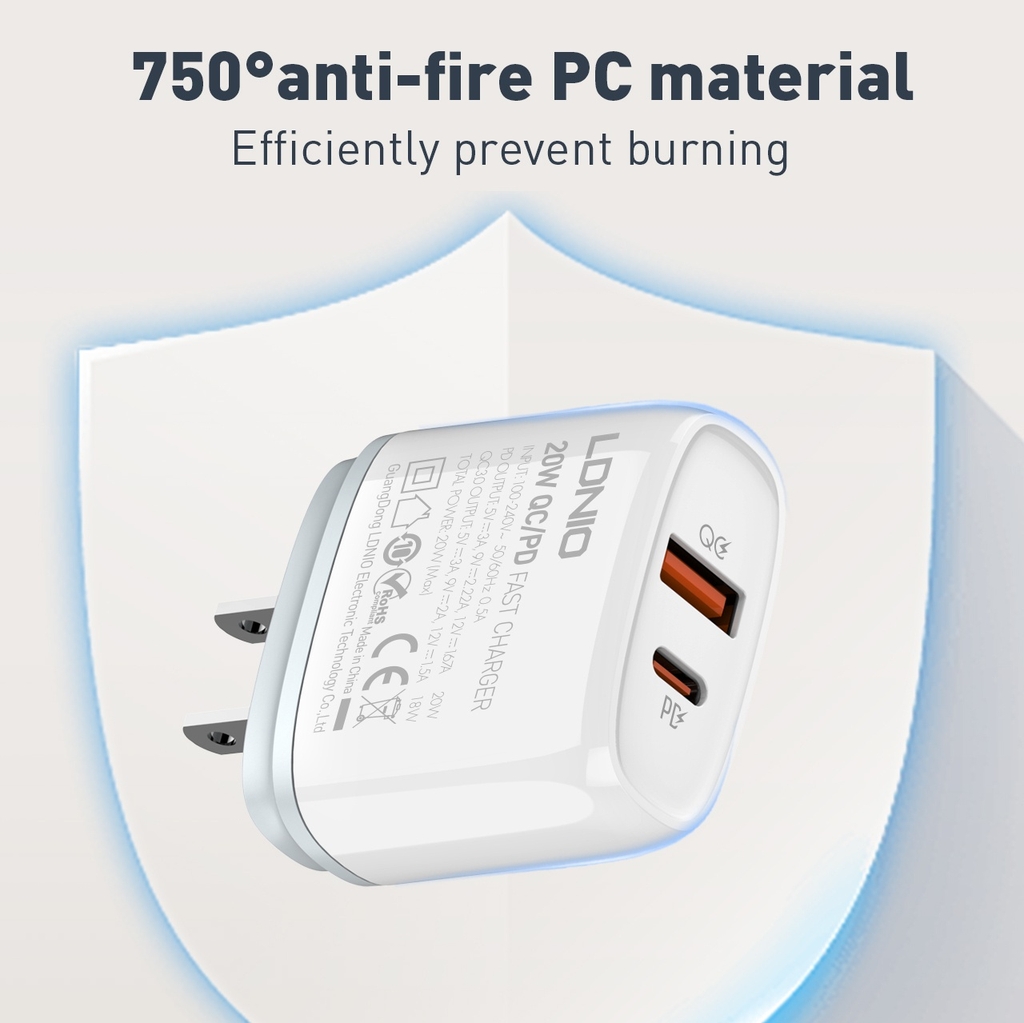 Củ Sạc Nhanh Q229 20W – 2 Cổng USB (PD + QC3.0), Kèm Dây USB-A to Type-C, Chân Cắm EU/US/UK