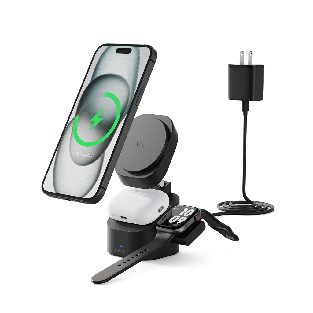 Đế sạc không dây iWALK StandMe Power 3-in-1 – Sạc iPhone Apple Watch AirPods – Gập gọn – Sạc nhanh 15W