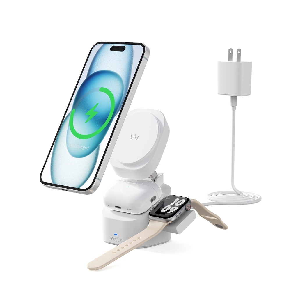 Đế sạc không dây iWALK StandMe Power 3-in-1 – Sạc iPhone Apple Watch AirPods – Gập gọn – Sạc nhanh 15W