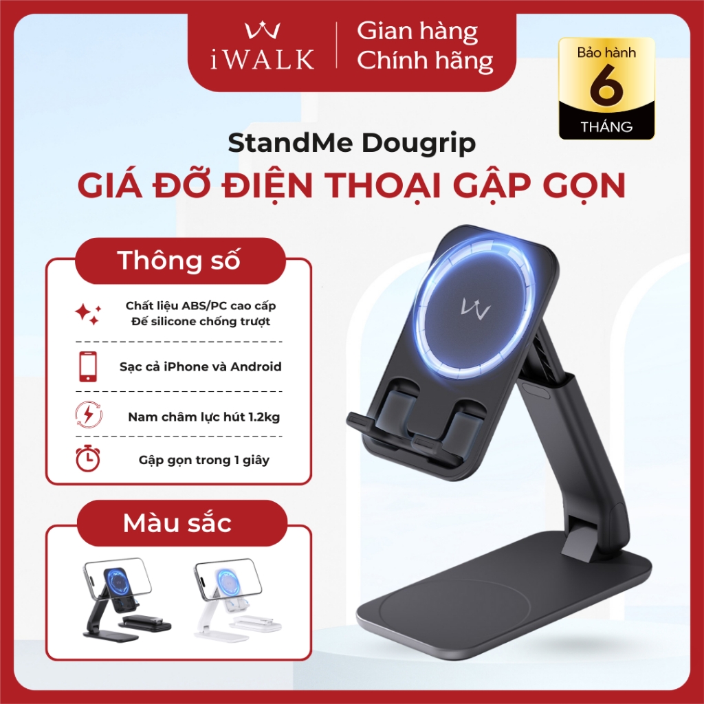Giá đỡ điện thoại iWALK StandMe Duogrip – Từ tính mạnh – Điều chỉnh độ cao & góc nhìn – Gập gọn tiện mang theo