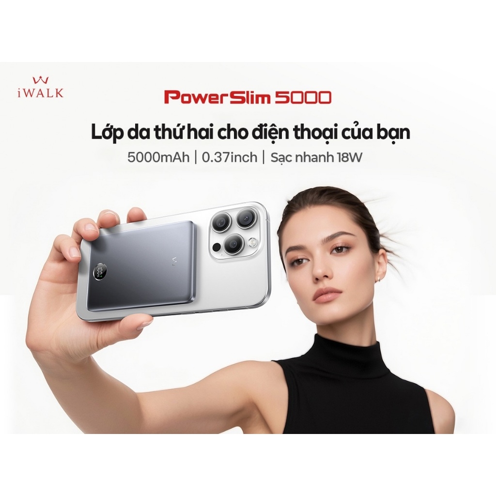 Sạc dự phòng iWALK PowerSlim 5000mAh – Sạc không dây từ tính – Siêu mỏng 0.37 inch – Sạc nhanh 18W