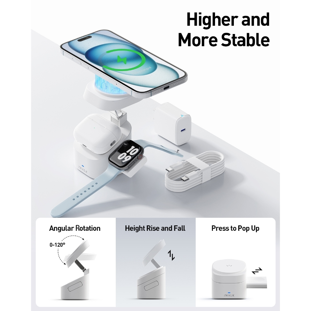 Đế sạc không dây iWALK StandMe Power 3-in-1 – Sạc iPhone Apple Watch AirPods – Gập gọn – Sạc nhanh 15W