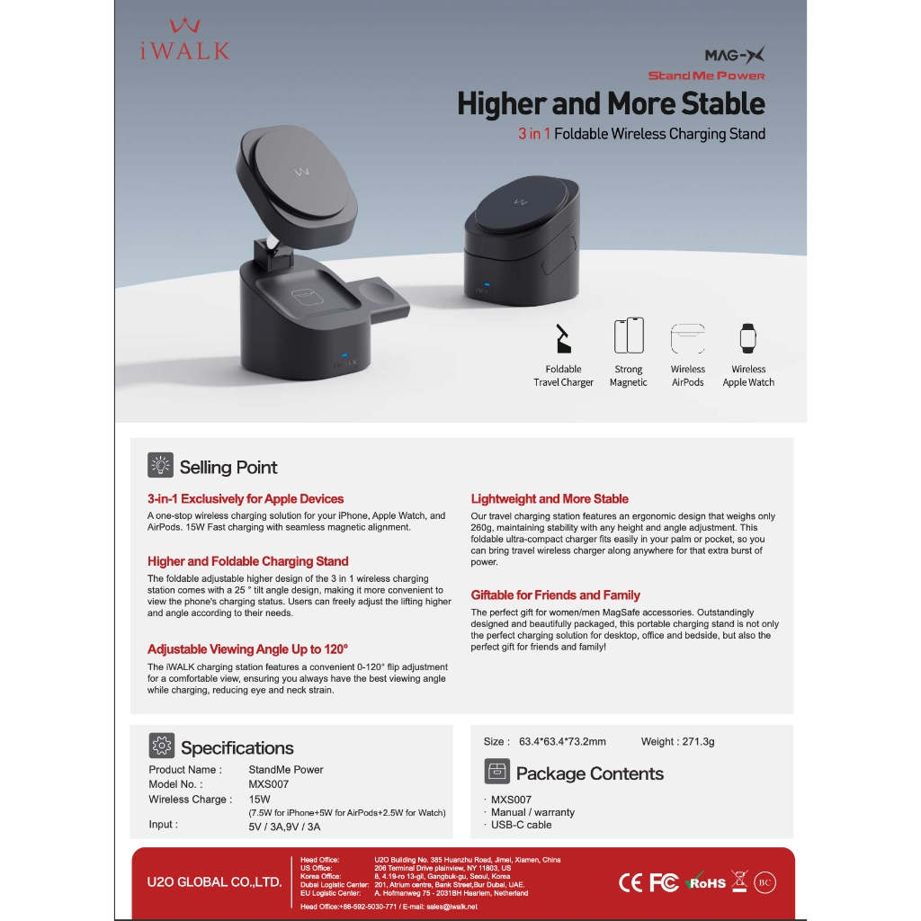 Đế sạc không dây iWALK StandMe Power 3-in-1 – Sạc iPhone Apple Watch AirPods – Gập gọn – Sạc nhanh 15W