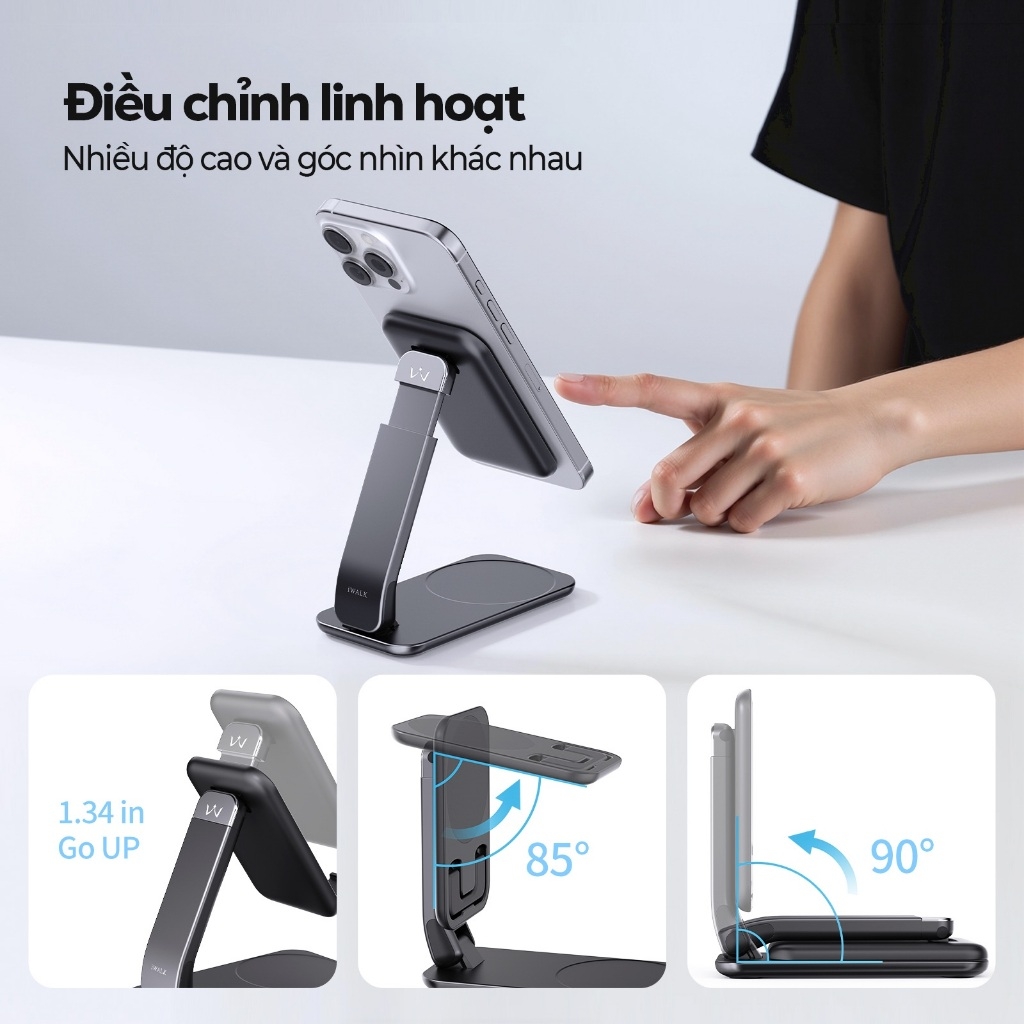 Giá đỡ điện thoại iWALK StandMe Duogrip – Từ tính mạnh – Điều chỉnh độ cao & góc nhìn – Gập gọn tiện mang theo
