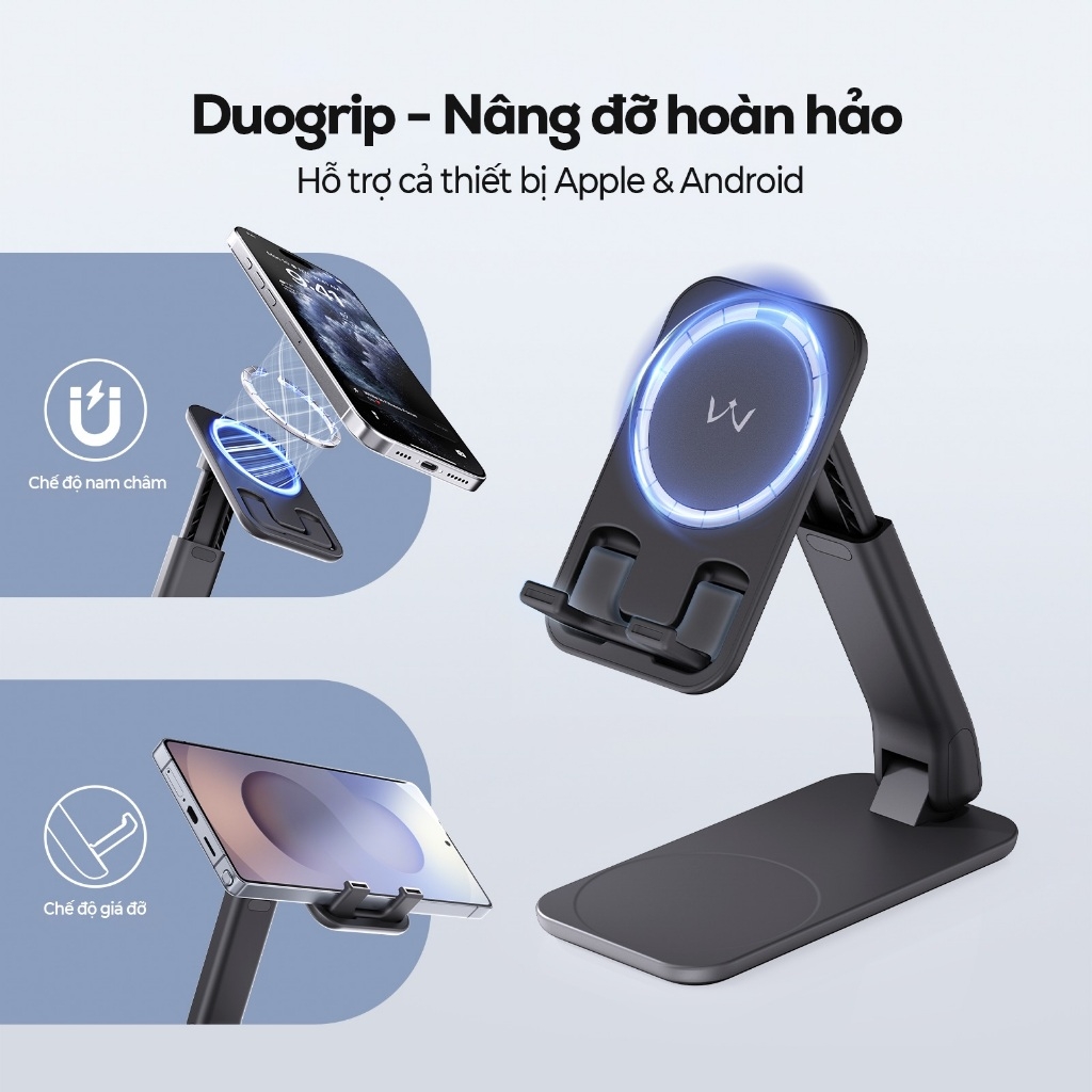 Giá đỡ điện thoại iWALK StandMe Duogrip – Từ tính mạnh – Điều chỉnh độ cao & góc nhìn – Gập gọn tiện mang theo
