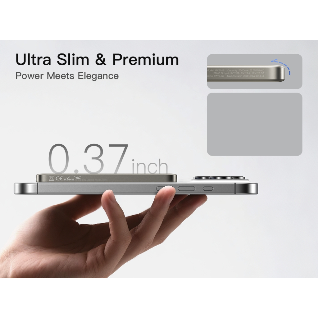 Sạc dự phòng iWALK PowerSlim 5000mAh – Sạc không dây từ tính – Siêu mỏng 0.37 inch – Sạc nhanh 18W