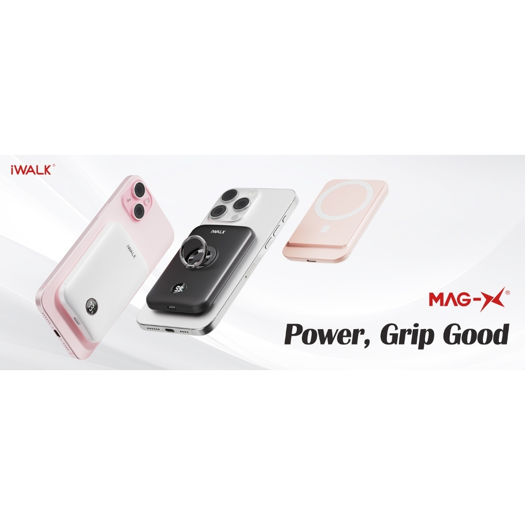 Sạc dự phòng iWALK PowerGrip Slim 5000mAh – Sạc không dây từ tính 15W – Siêu mỏng – LED hiển thị