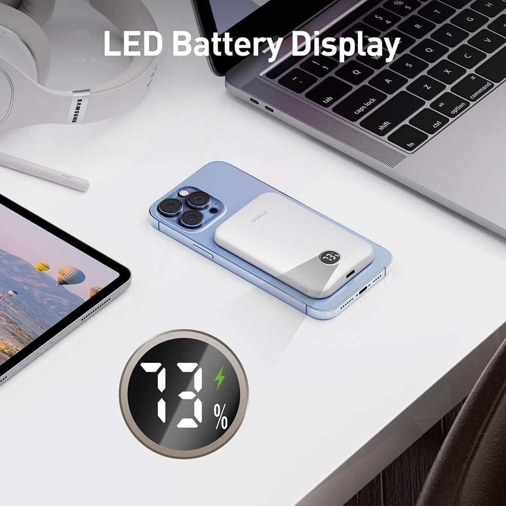 Sạc dự phòng iWALK PowerGrip Slim 5000mAh – Sạc không dây từ tính 15W – Siêu mỏng – LED hiển thị